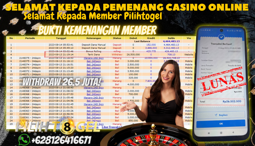 Bukti JP Live Casino Pilihtogel - 24D Spin